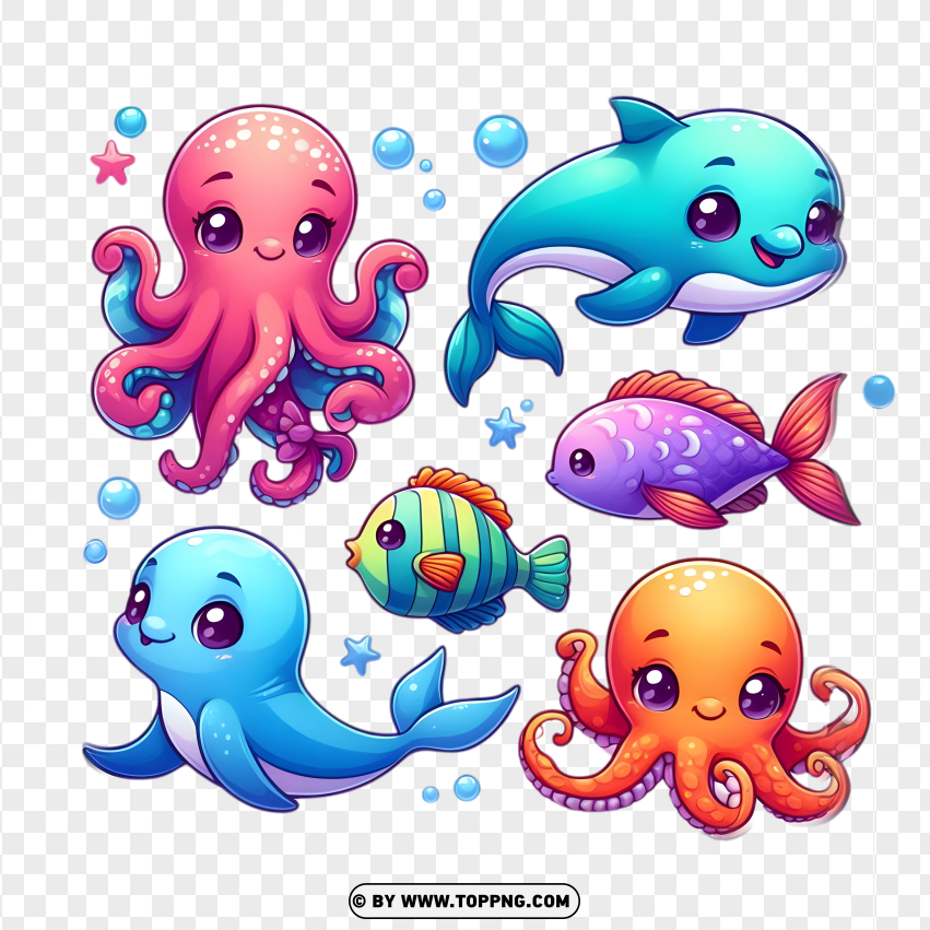 Sea Animals Clipart , Kawaii Sea Life , Marine Life Clipart,Fish , Animal , Ocean , Underwater 