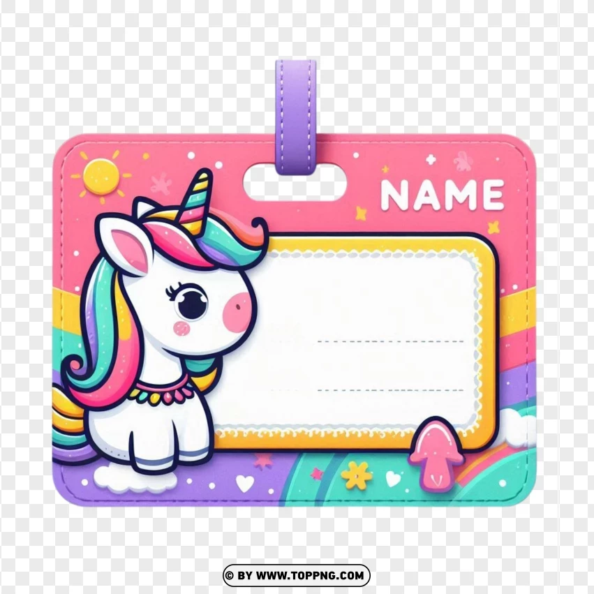 Cute Adorable Unicorn School Name Tag Sticker For Kids PNG Transparent Background