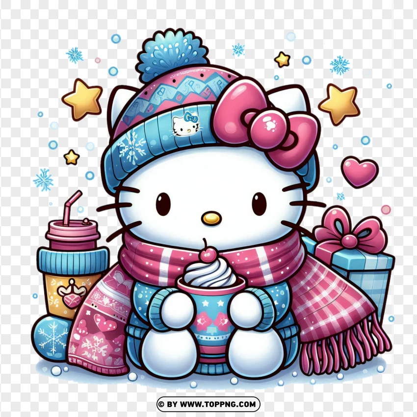 Cute Winter Hello Kitty Design PNG Transparent Background