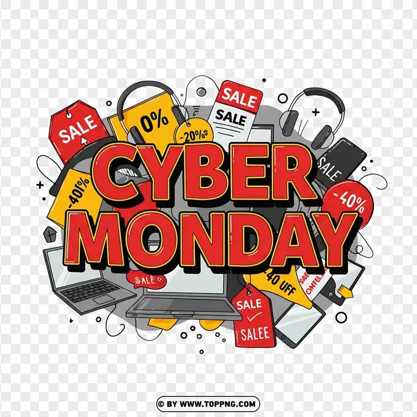 Cyber Monday Black And Red Sale Banner PNG Transparent Background