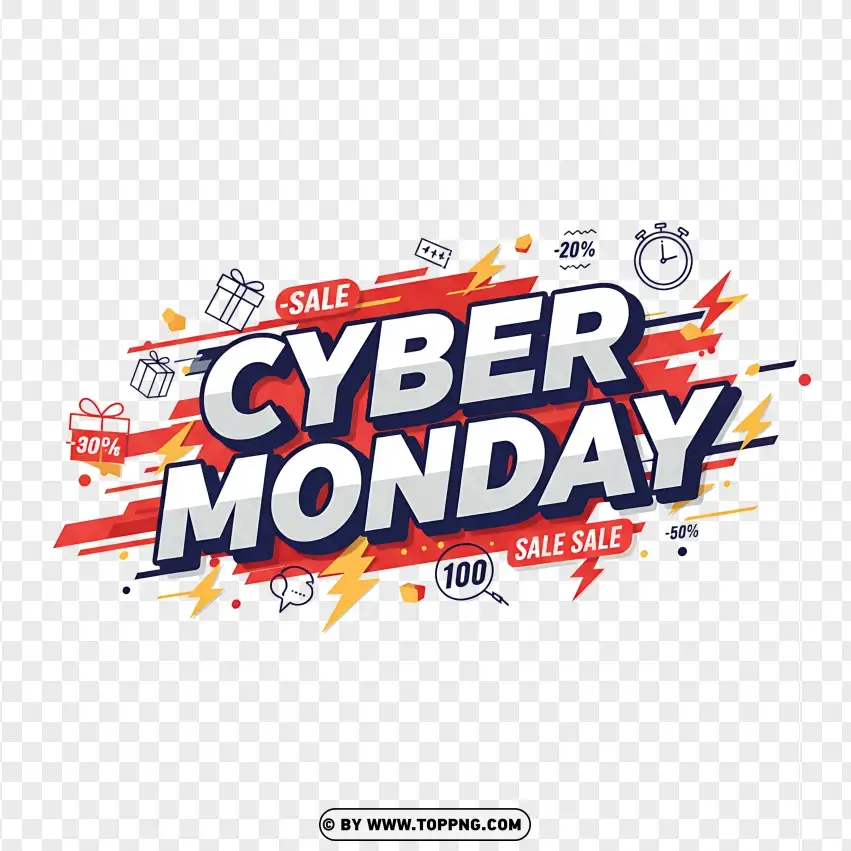 Cyber Monday Sale Banner With Shopping Icons PNG Transparent Background