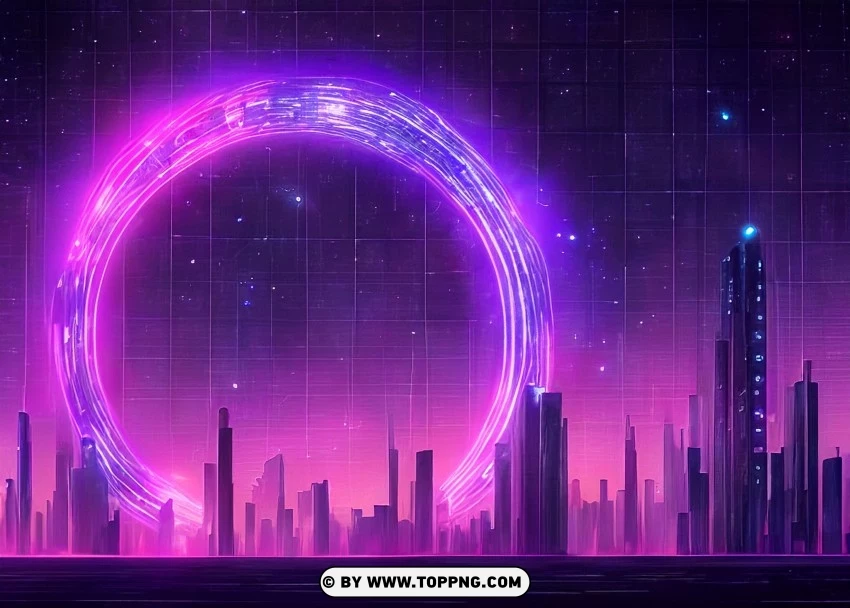 Cyberpunk City Horizon Illuminated By Enigmatic Purple Neon Wallpaper Flare PNG Transparent Background