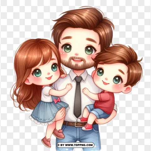 Dad Holding His Son And Daughter PNG Transparent Background