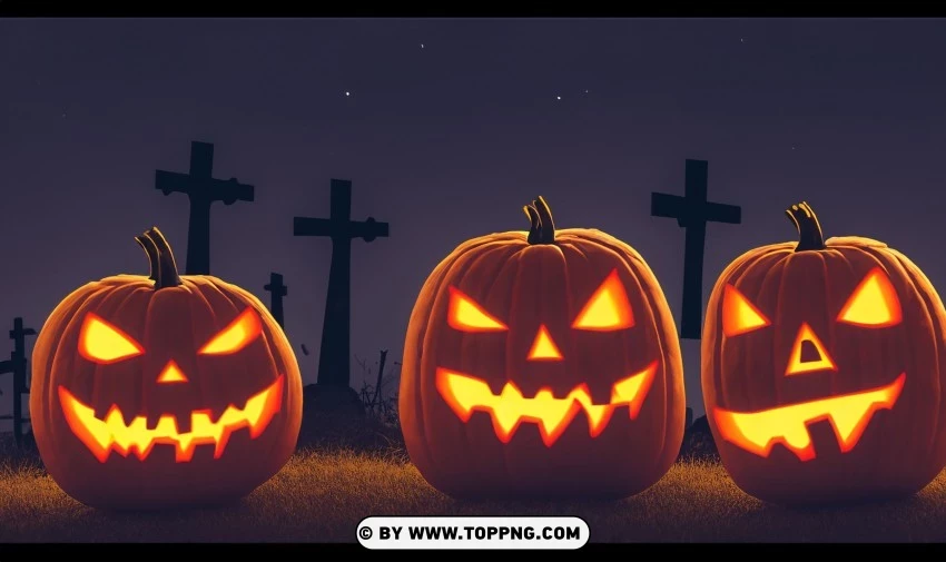 Dark And Spooky Cemetery Nighttime Halloween Wallpaper PNG Transparent Background