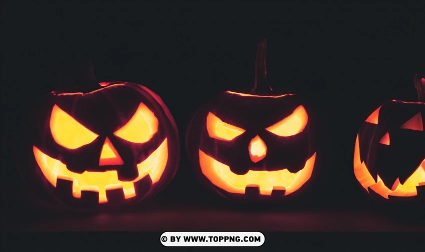 Dark And Spooky Dual Jack-o-lanterns At Night PNG Transparent Background