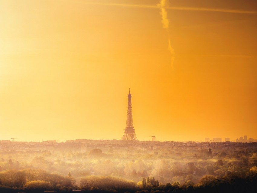 Dawn Eiffel Tower Horizon Paris France Background