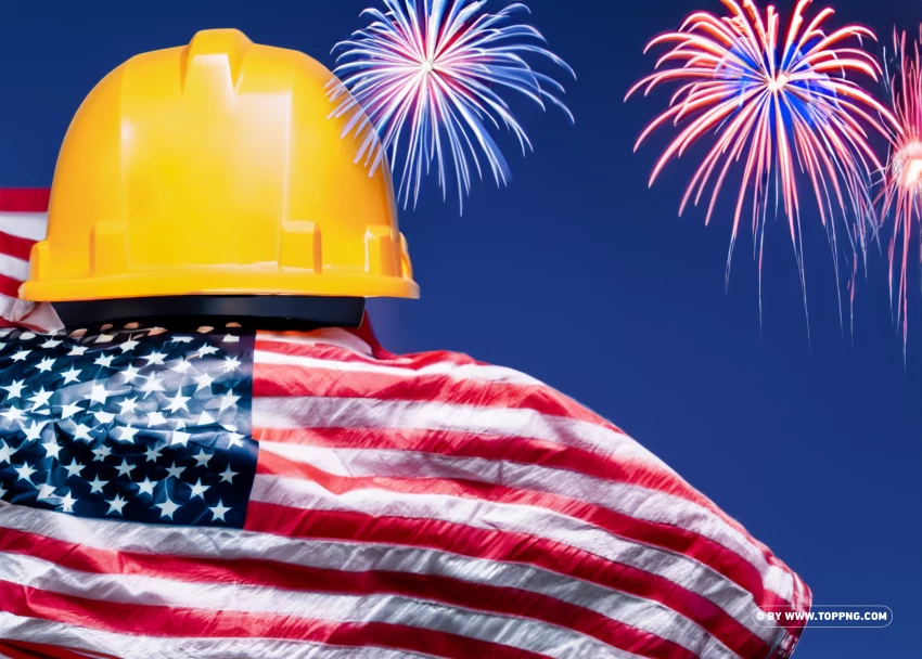 Dazzling Usa Labor Day Fireworks Illuminating The Engineers Helmet PNG Transparent Background