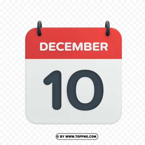 December 10th Calendar Date Icon Vector Illustration PNG Transparent Background