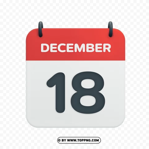 December 18th Calendar Date Icon Vector Illustration PNG Transparent Background