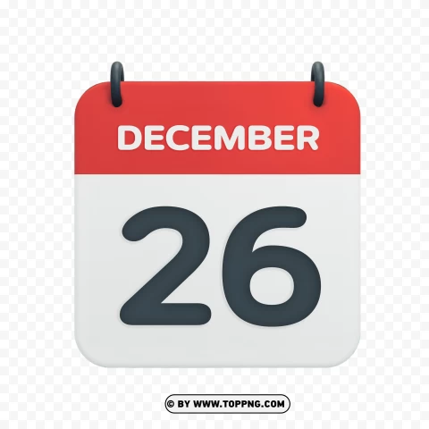 December 26th Calendar Date Icon Vector Illustration PNG Transparent Background