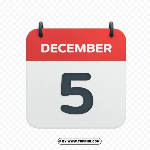 December 5th Calendar Date Icon Vector Illustration PNG Transparent Background