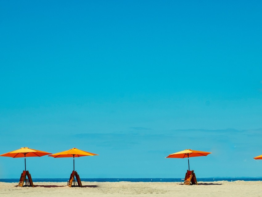 deckchairs, beach, sand, sea, vacation