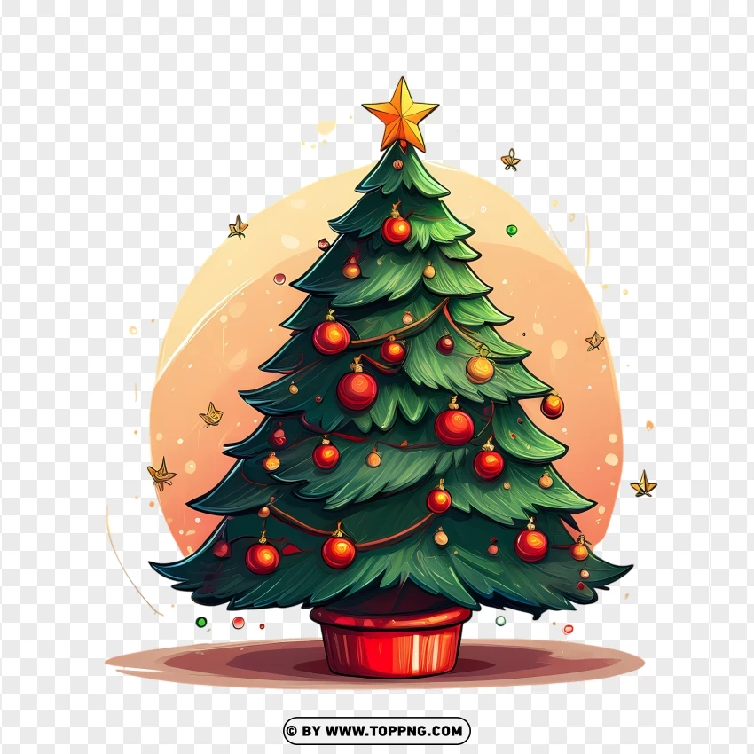 Decorated Christmas Tree Merry Christmas PNG Transparent Background