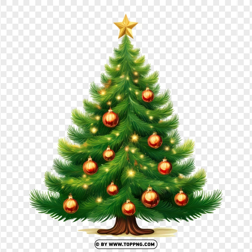 Decorated Christmas Tree With Red And Gold Ornaments PNG Transparent Background