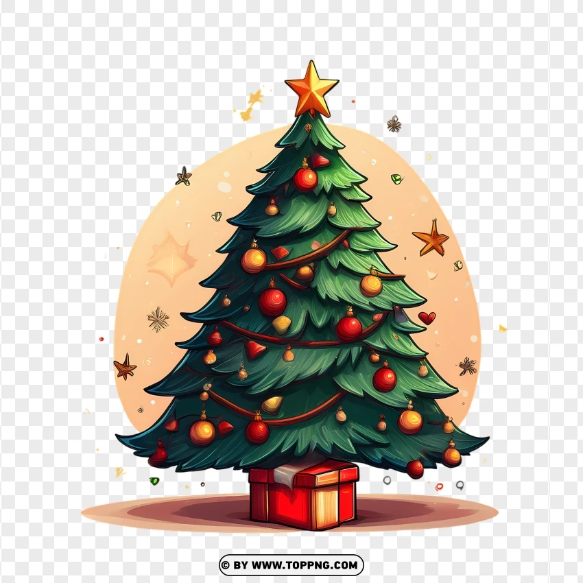 Decorated Christmas Tree With Ornaments And Star PNG Transparent Background