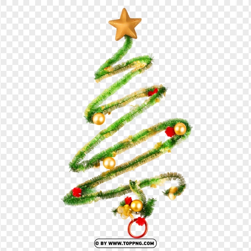 Decorated Spiral Christmas Tree With Baubles And Star PNG Transparent Background