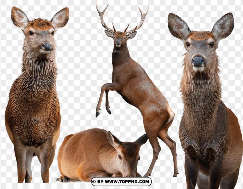 Three Deer Standing In A Forest-like Setting PNG Transparent Background