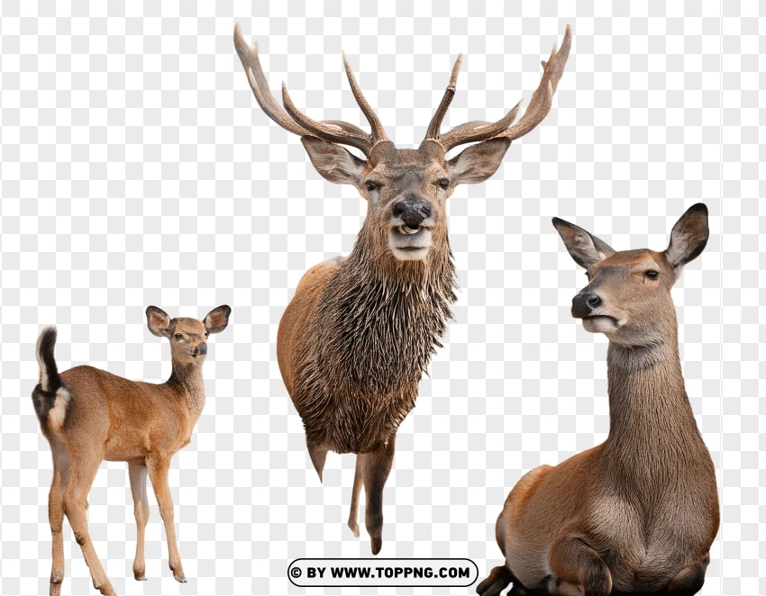 Set Of Deer In Wildlife Natural Poses PNG Transparent Background