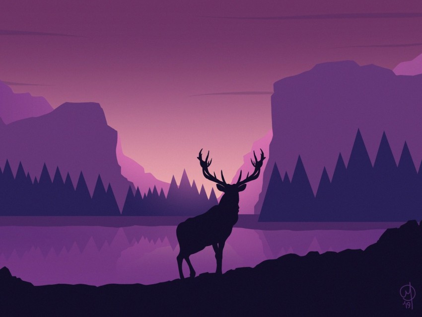 Deer Art Vector Mountains Landscape Background