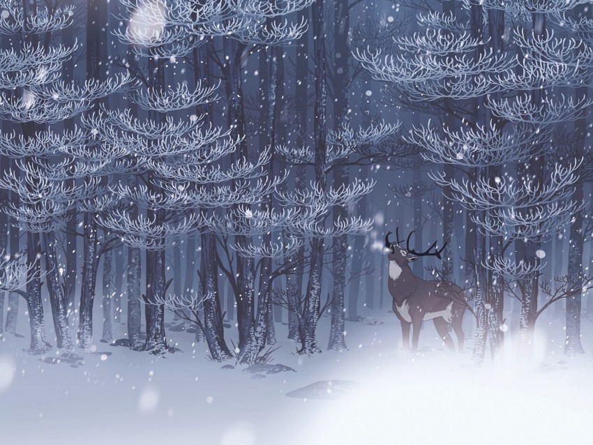 Deer Forest Snow Art Wildlife Background