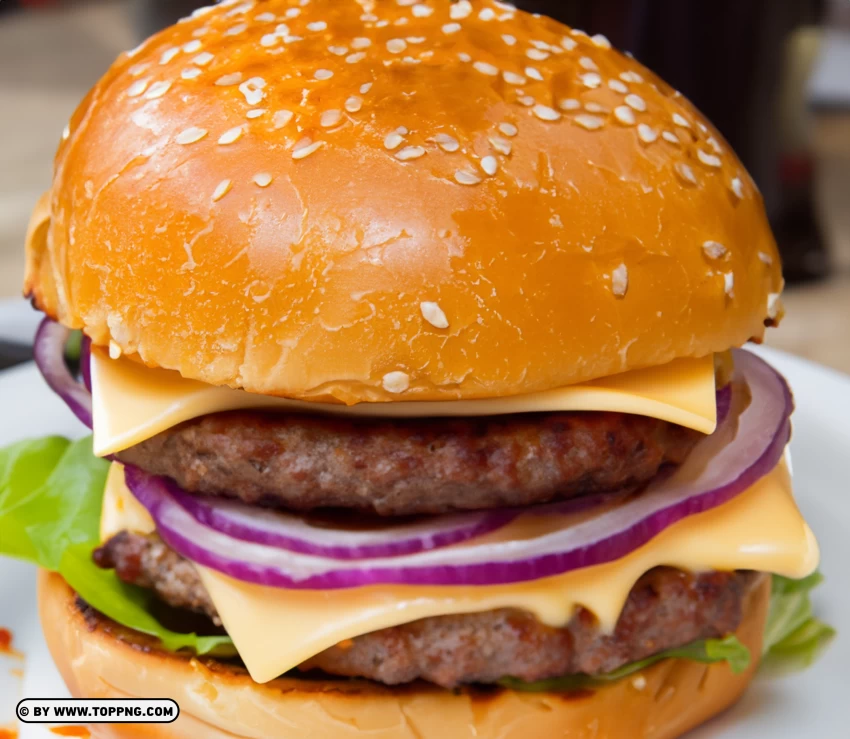 Delicious Cheeseburger With Onions Mouthwatering Burger Img PNG Transparent Background