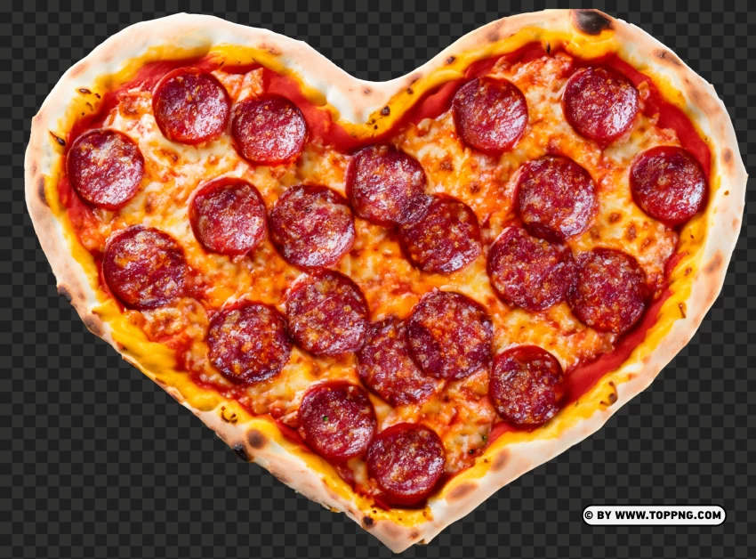 Delicious Heart Shaped Pepperoni Pizza PNG Transparent Background