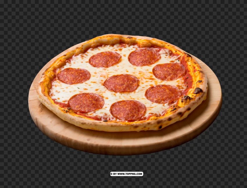 Delicious Pepperoni Pizza On Wooden Plate With Italian Garlic Bread Hd PNG Transparent Background