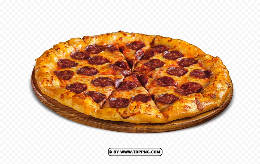 Delicious Pizza On Wooden Plate On PNG Transparent Background