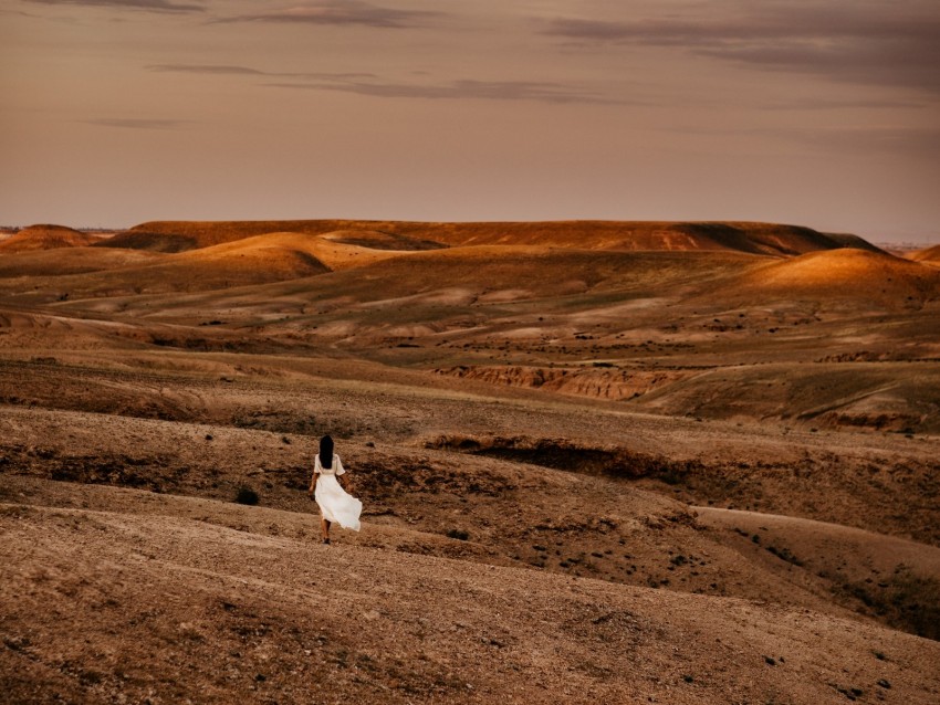 desert, girl, silhouette, landscape, hills