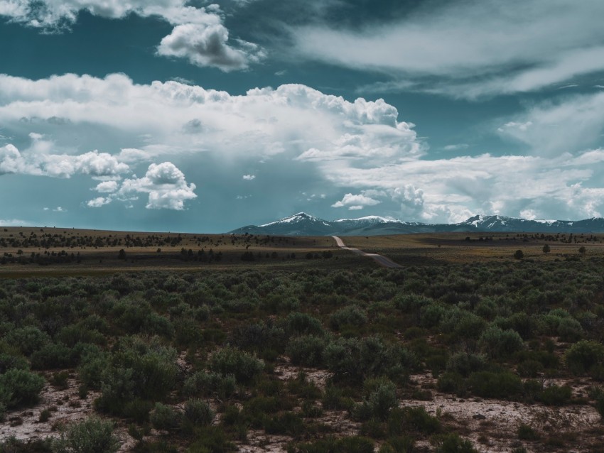 desert, mountains, road, horizon, landscape