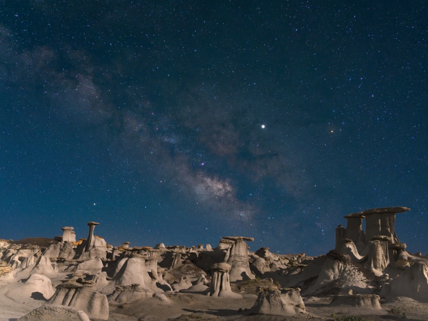 desert, rocks, landscape, starry sky, night