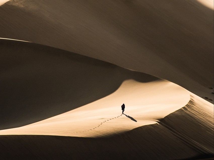 Desert Sand Silhouette Dunes Lonely Wanderer Background