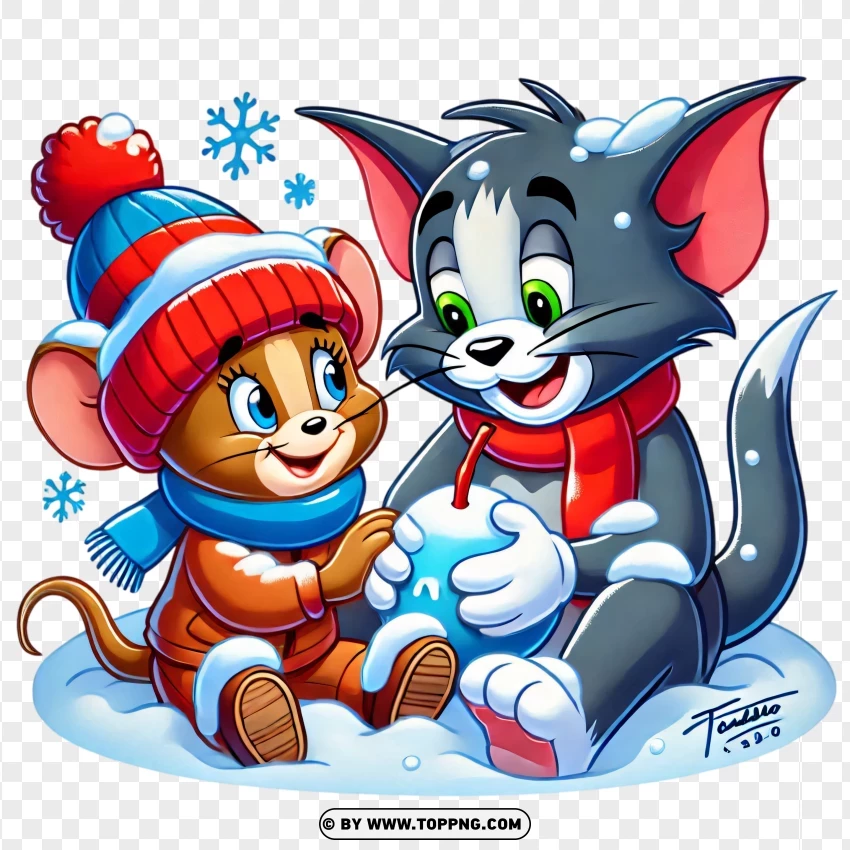 Tom And Jerry Building A Snowman PNG Transparent Background