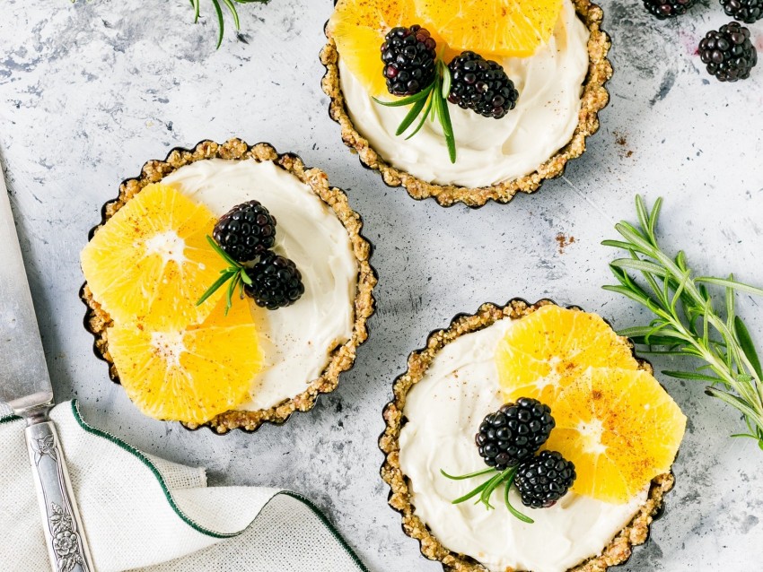 Dessert Sweet Pastry Baskets Fruit Berries Cream Background