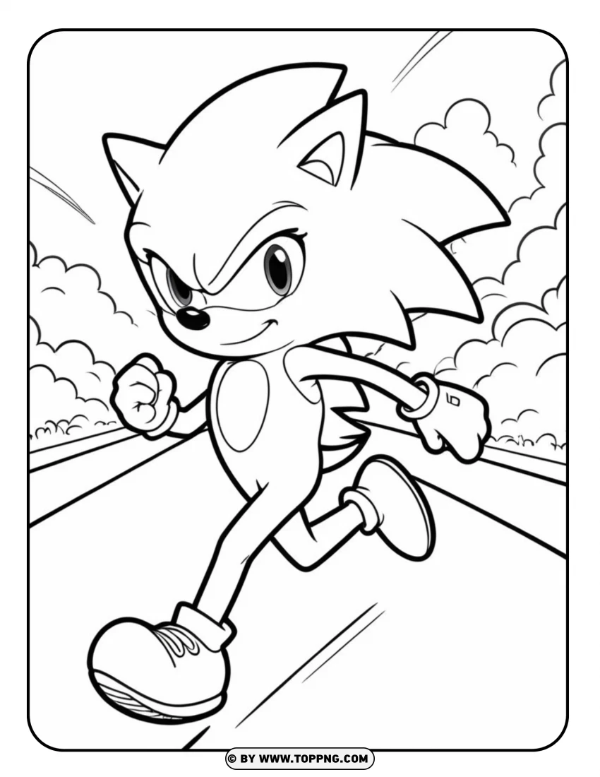 Determined Sonic The Hedgehog On The Road Coloring Page PNG Transparent Background