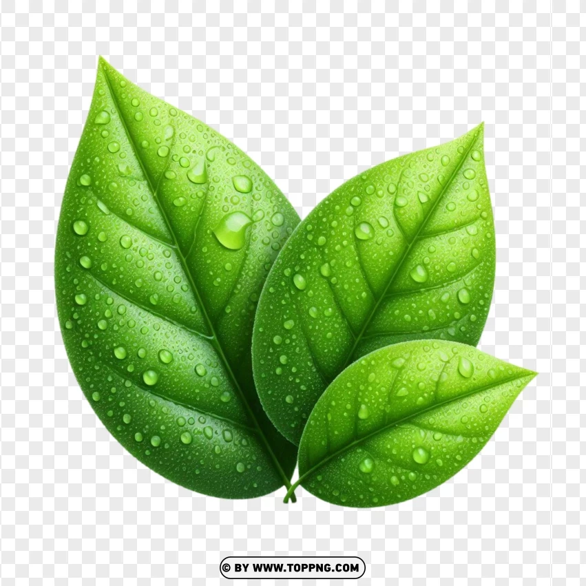 Green Leaves With Water Droplets PNG Transparent Background