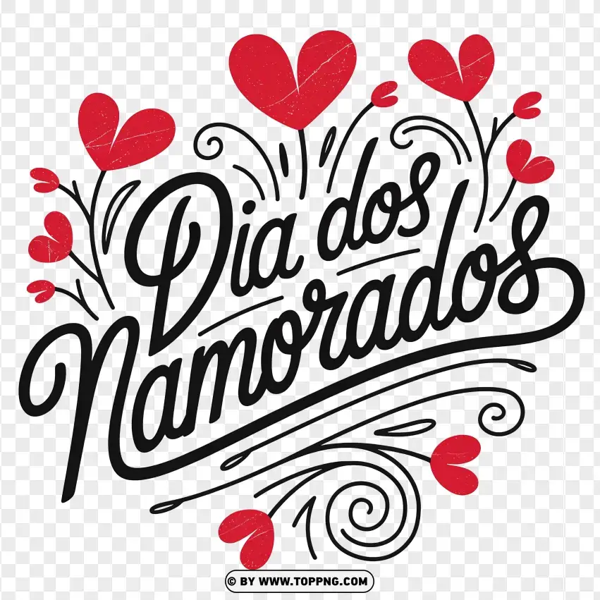 Dia Dos Namorados With Heart Doodles PNG Transparent Background