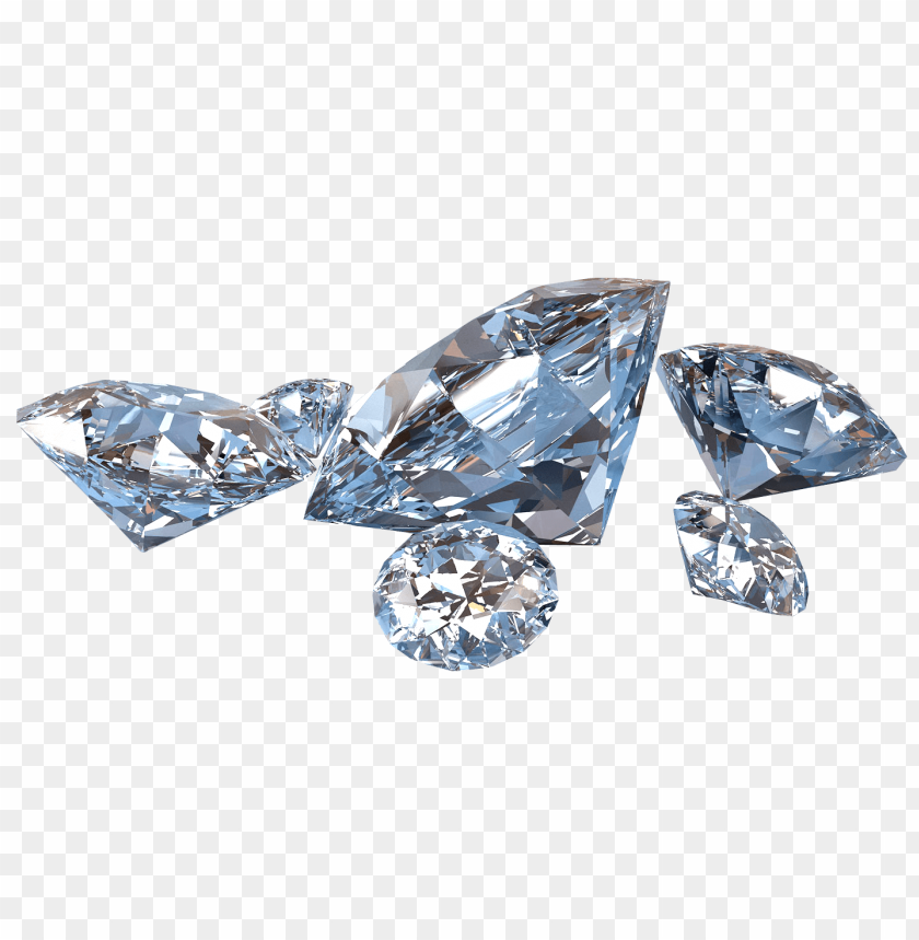 Realistic diamonds in various shapes on a transparent background.