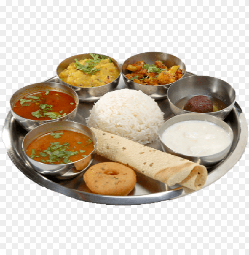 Indian food, thali, rice, dal, vegetable curry, papad, sweet dessert