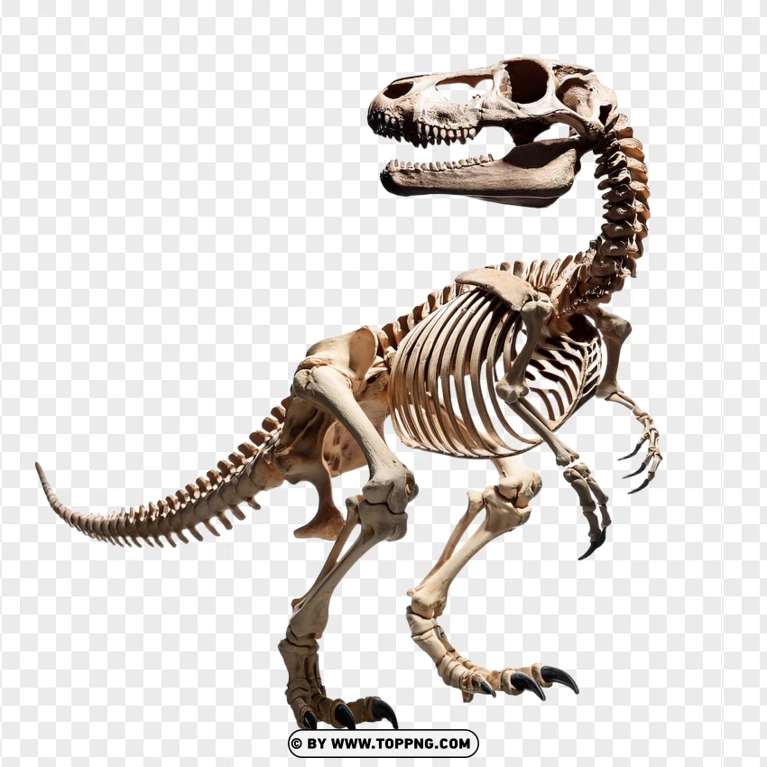 Single Dinosaur Skeleton In Museum Display Pose PNG Transparent Background