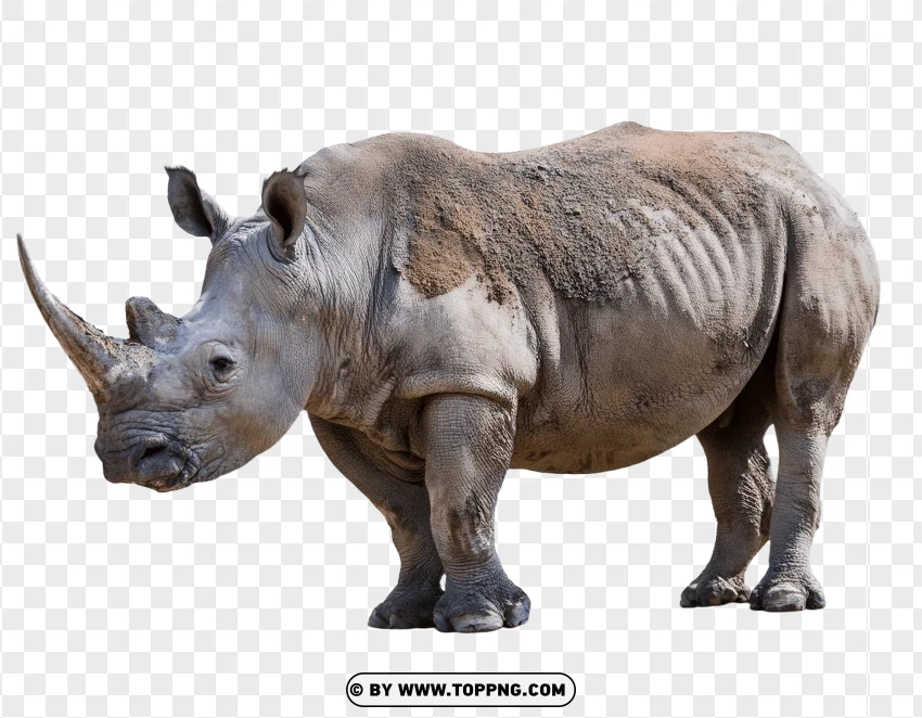 Single Dirty Grey Rhino Displaying Unique Details PNG Transparent Background