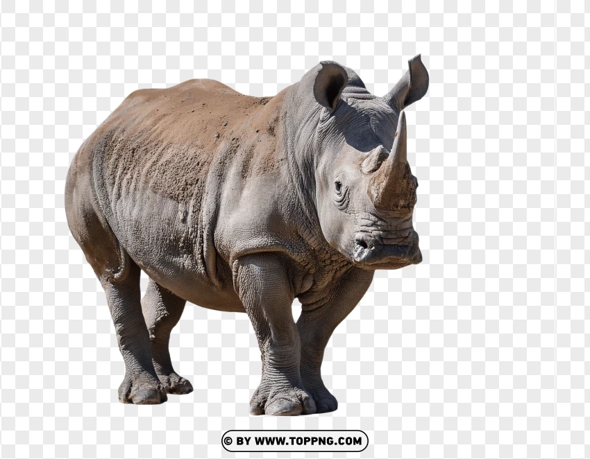 Single Dirty Grey Rhino In A Wildlife Setting PNG Transparent Background