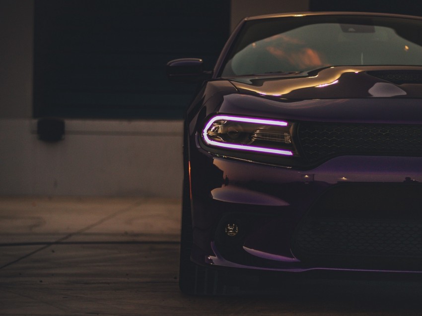 dodge charger, headlight, car, purple, light