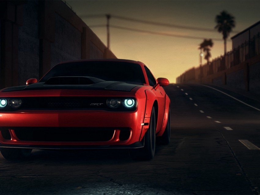 dodge srt, dodge, sportscar, red, front view, headlights