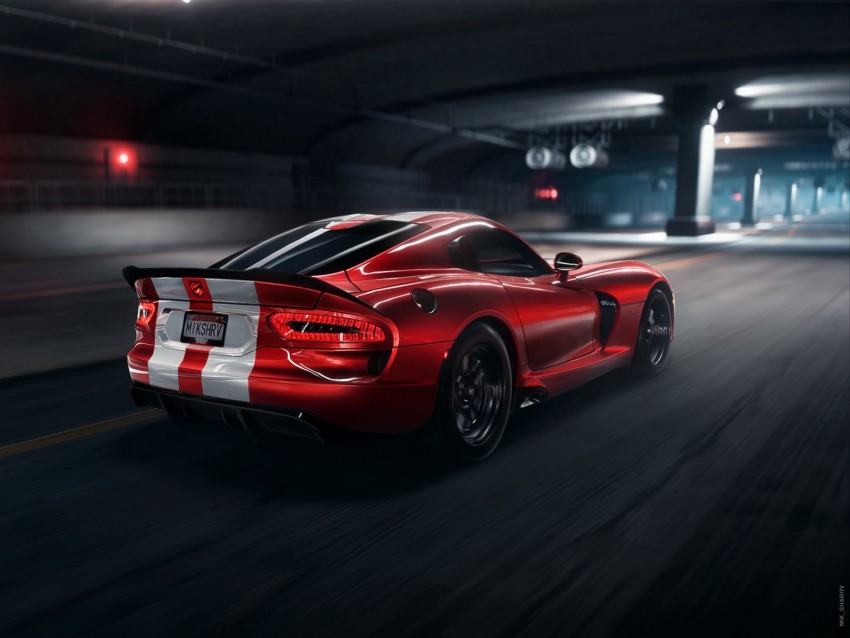 dodge viper srt, dodge, sportscar, red, side view, night, tunnel