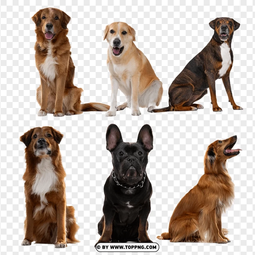 Set Of Sitting Domestic Dogs PNG Transparent Background