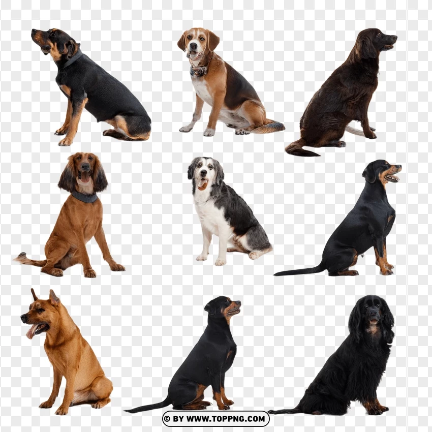 Group Of Black Domestic Dogs PNG Transparent Background