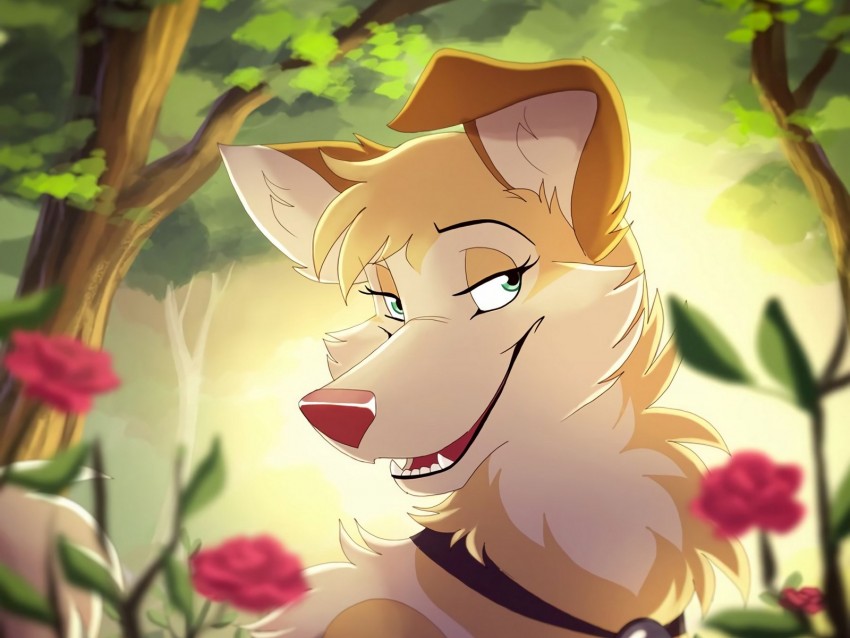 dog, smile, art, cute, flowers