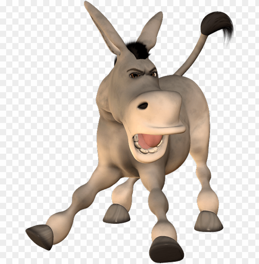 A lively animated donkey with a big grin and playful stance PNG