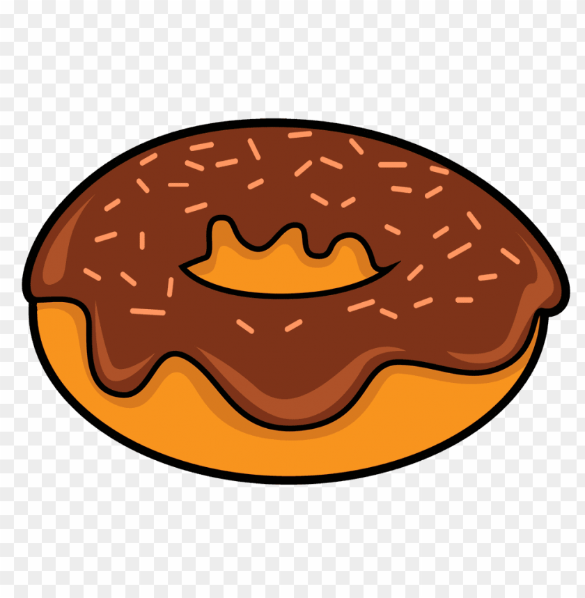 Cartoon chocolate frosted donut with sprinkles on a transparent background